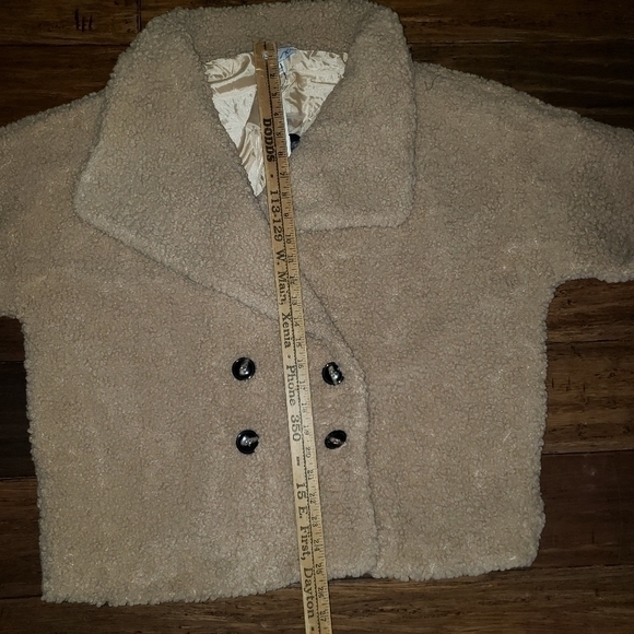 NWT She + Sky oversized faux sheep pea coat double breasted camel jacket sweater - Picture 6 of 11